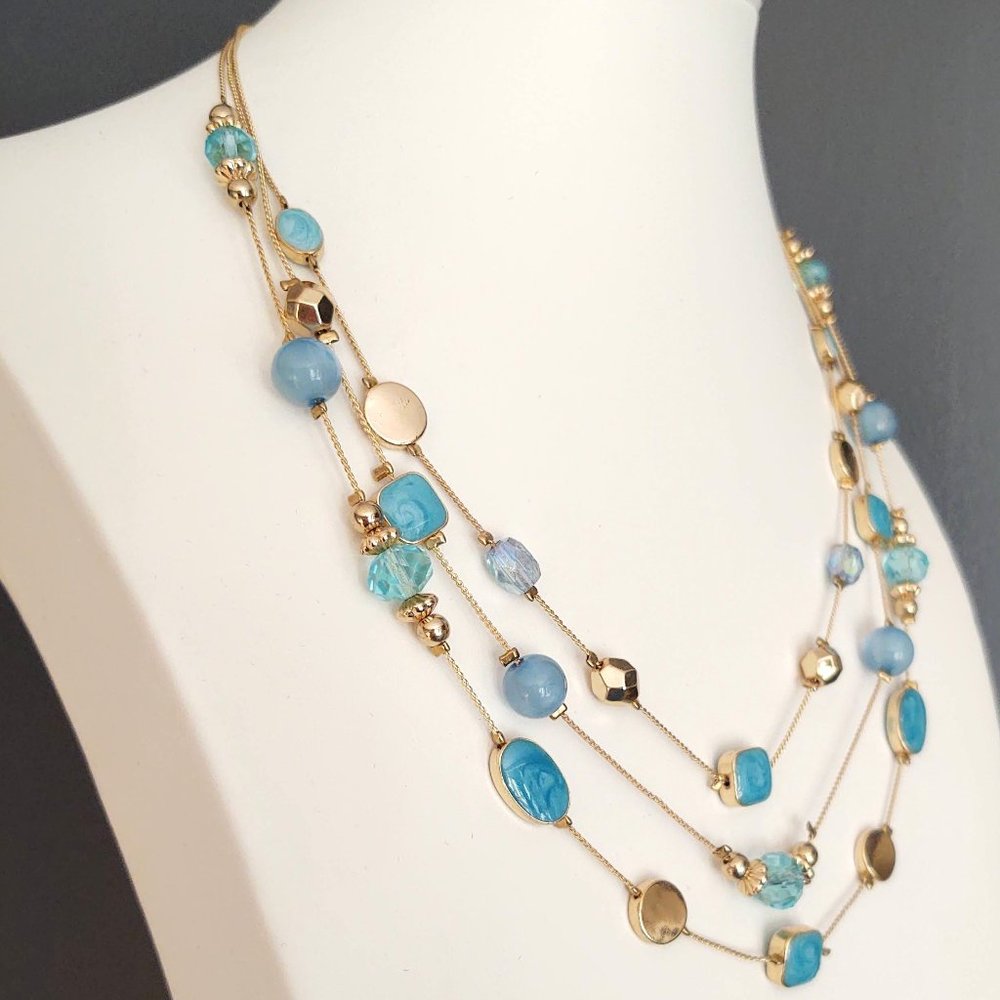 Charming Charlie 3 strand blue and gold necklace - Picture 3 of 12